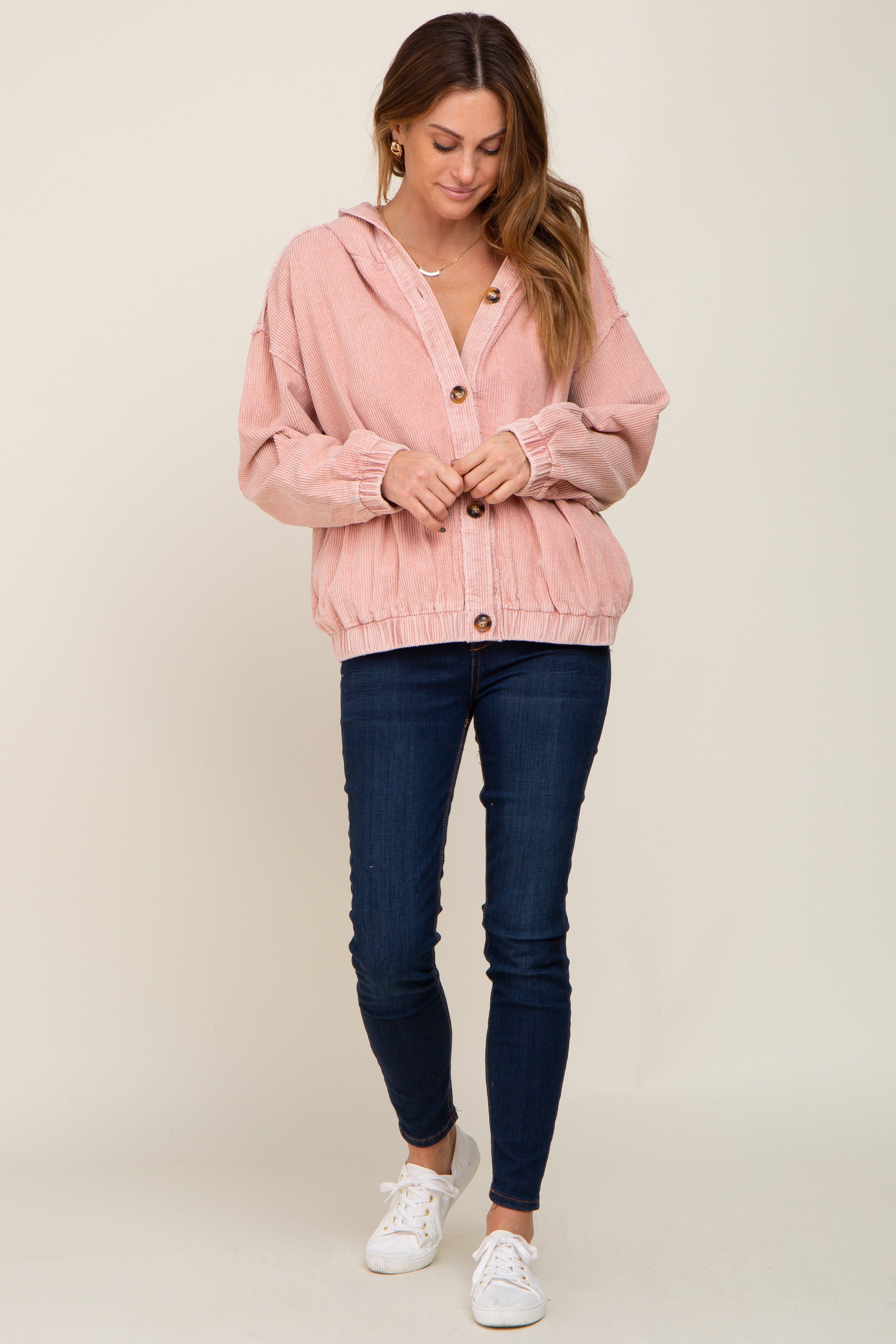 Light Pink Corduroy Button Up Hooded Jacket sold by Pinkblush product image thumbnail 5