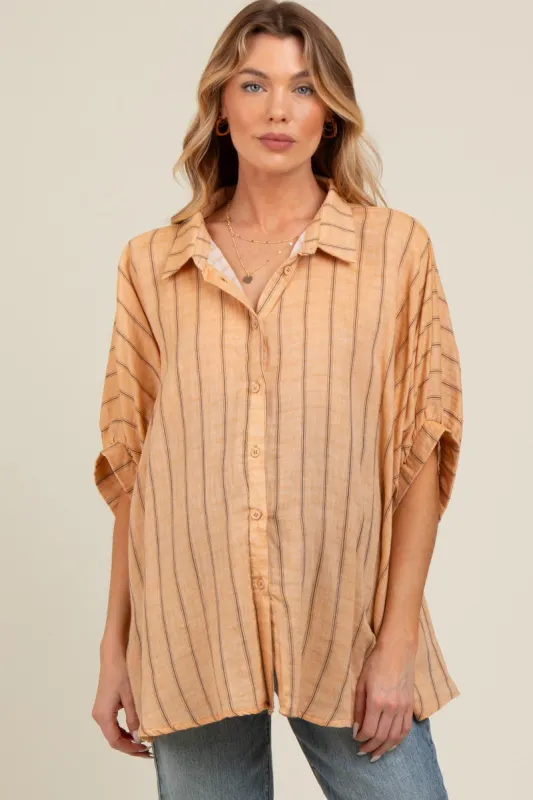 Yellow Striped Collared Oversized Maternity Top sold by Pinkblush