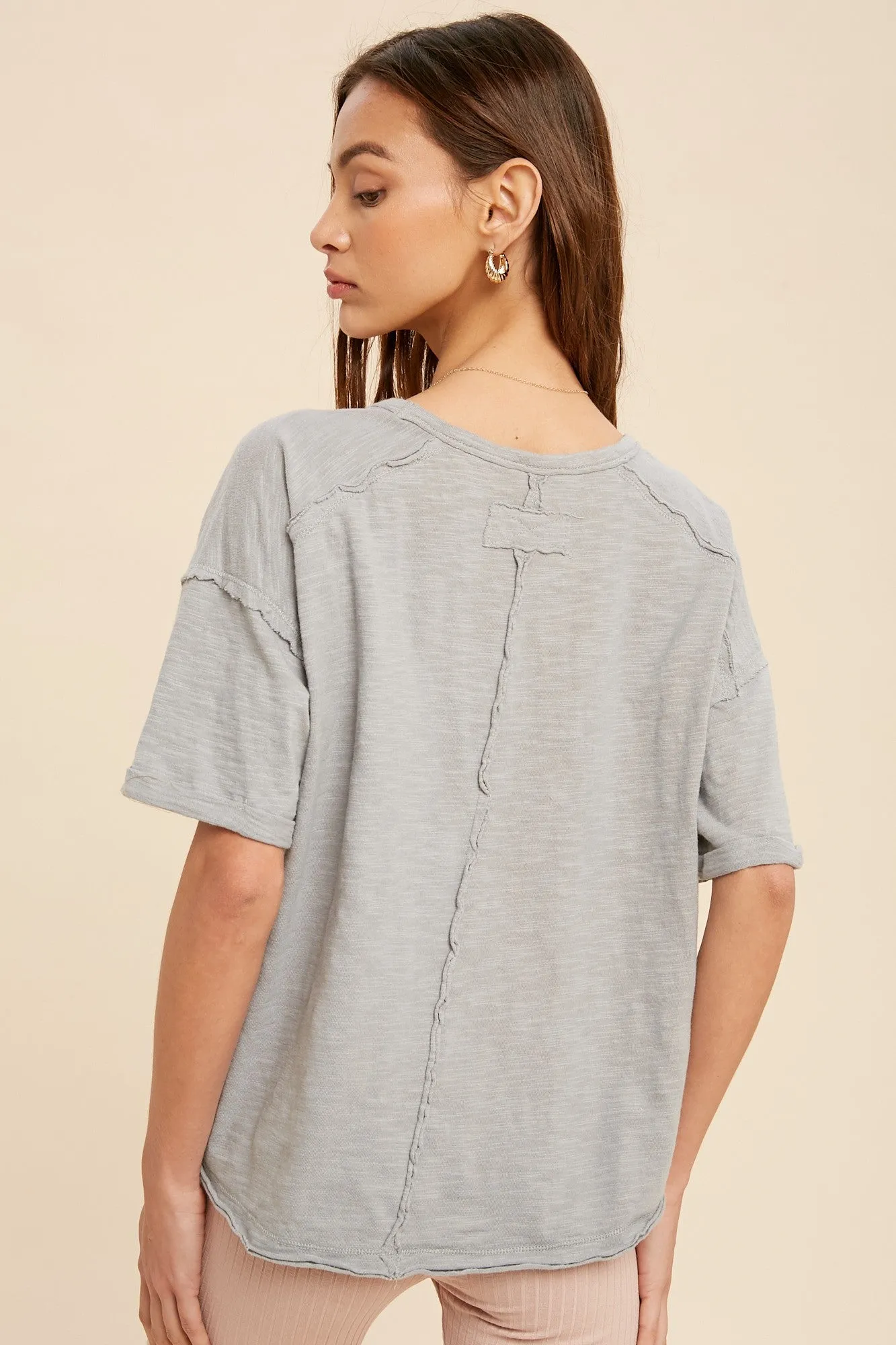 Chambray Garment Washed Short Sleeve Pocket Tee sold by Pinkblush product image thumbnail 3