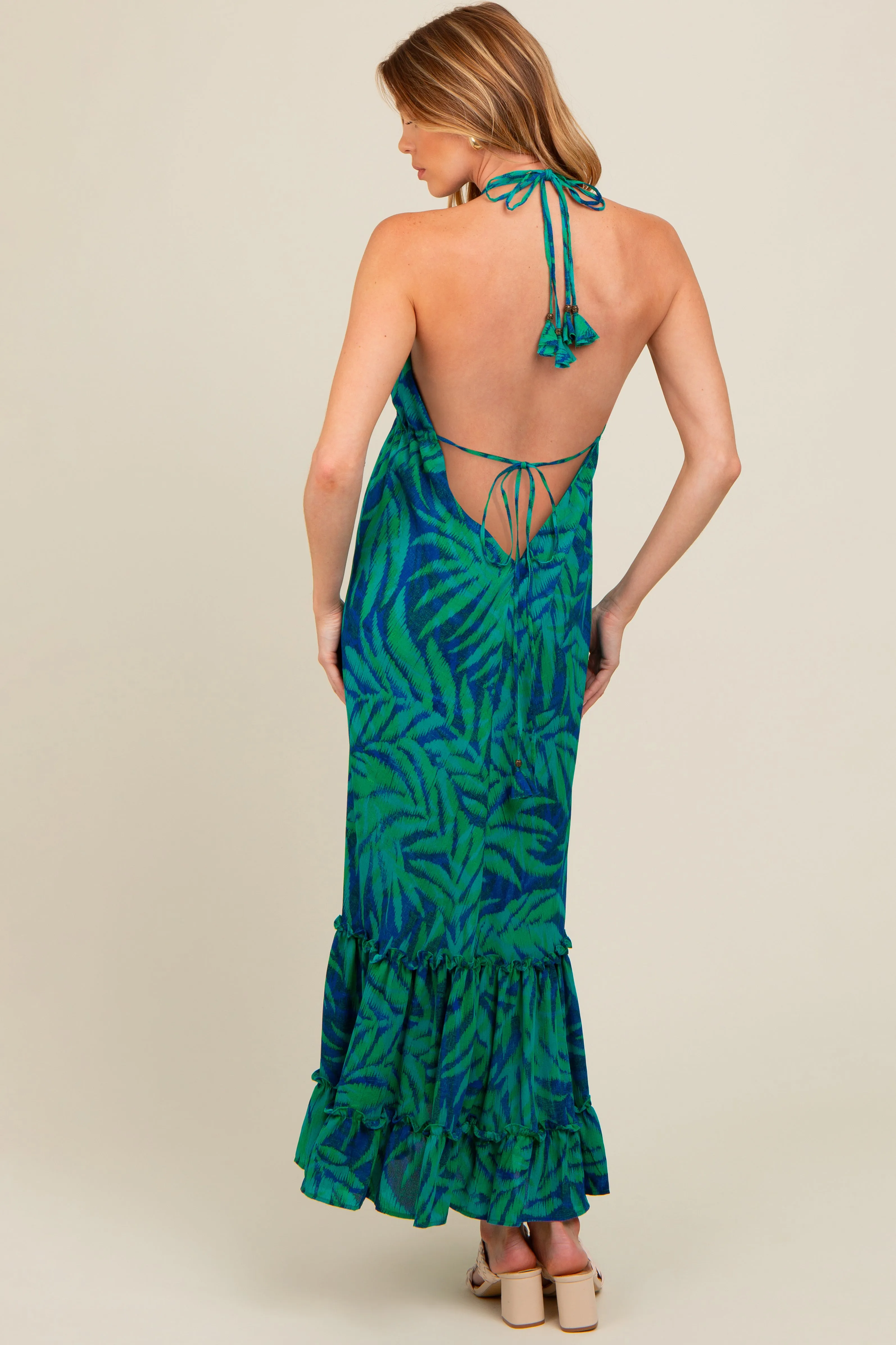 Green Leaf Print Halter Maternity Maxi Dress sold by Pinkblush product image thumbnail 3