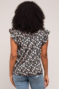 Black Floral Satin Smocked Neck Blouse sold by Pinkblush