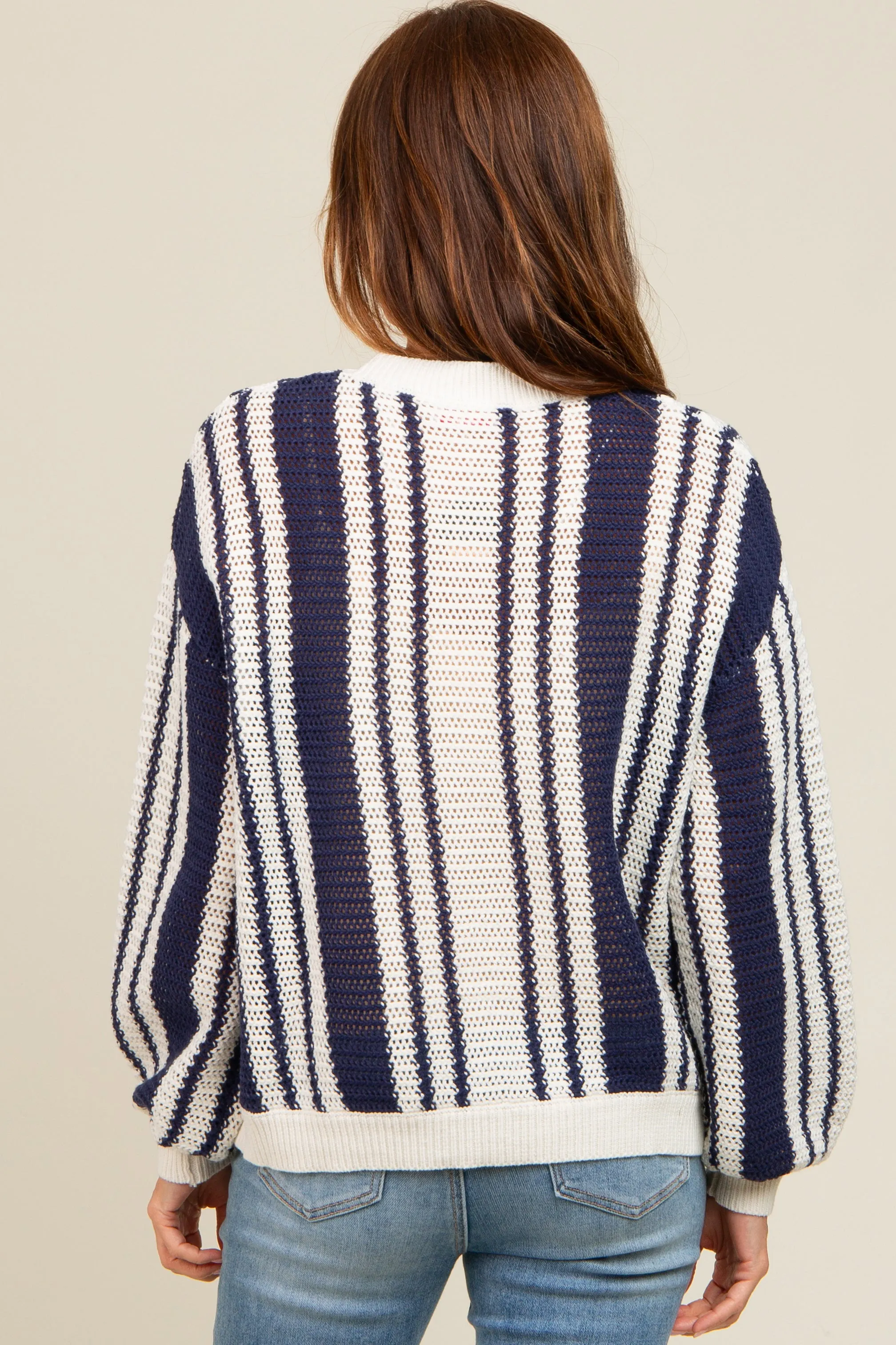 Navy Blue Striped Front Pocket Sweater sold by Pinkblush product image thumbnail 4