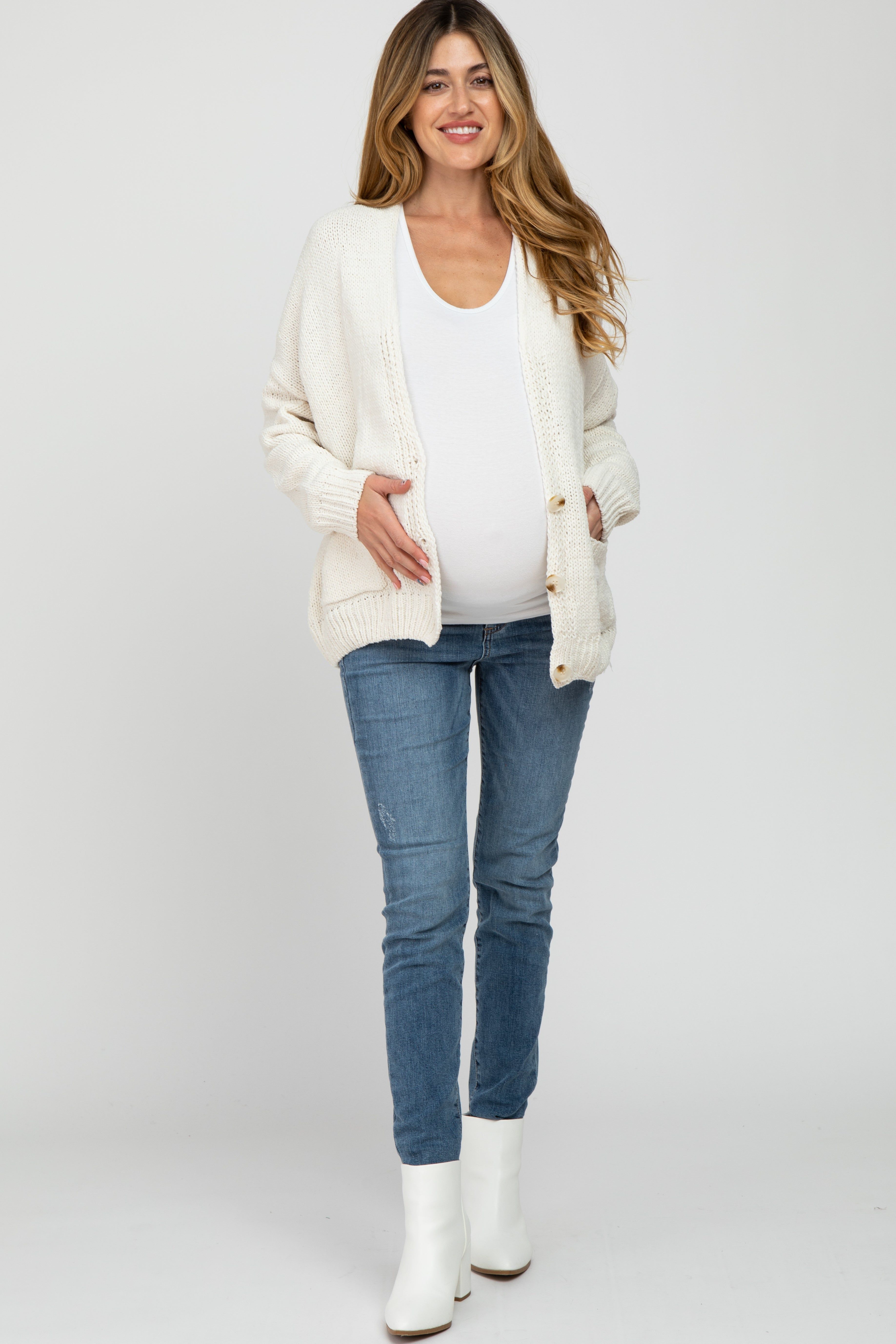 Ivory Oversized Deep V-Neck Maternity Cardigan sold by Pinkblush product image thumbnail 2