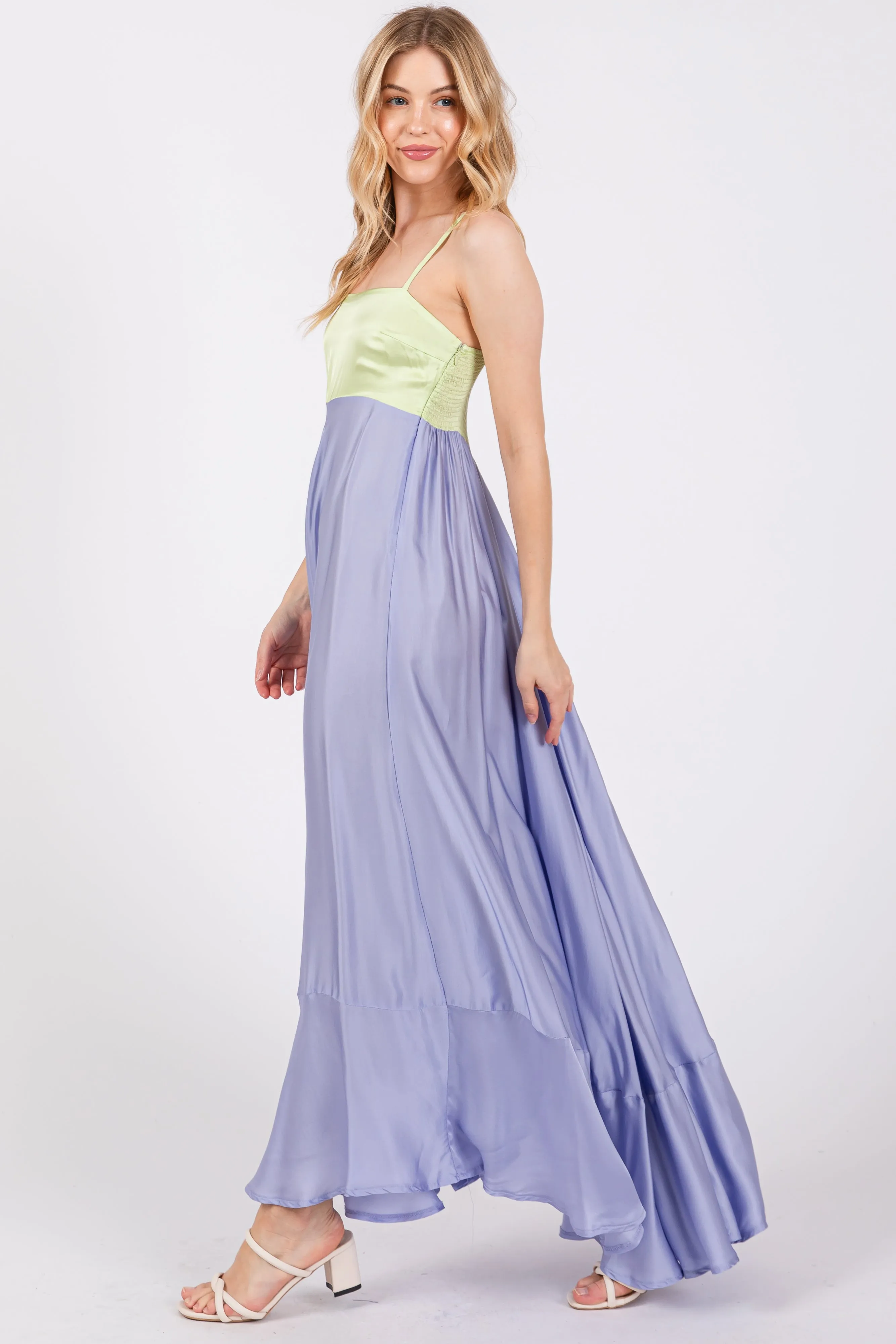 Lime Colorblock Sleeveless Satin Dress sold by Pinkblush product image thumbnail 2