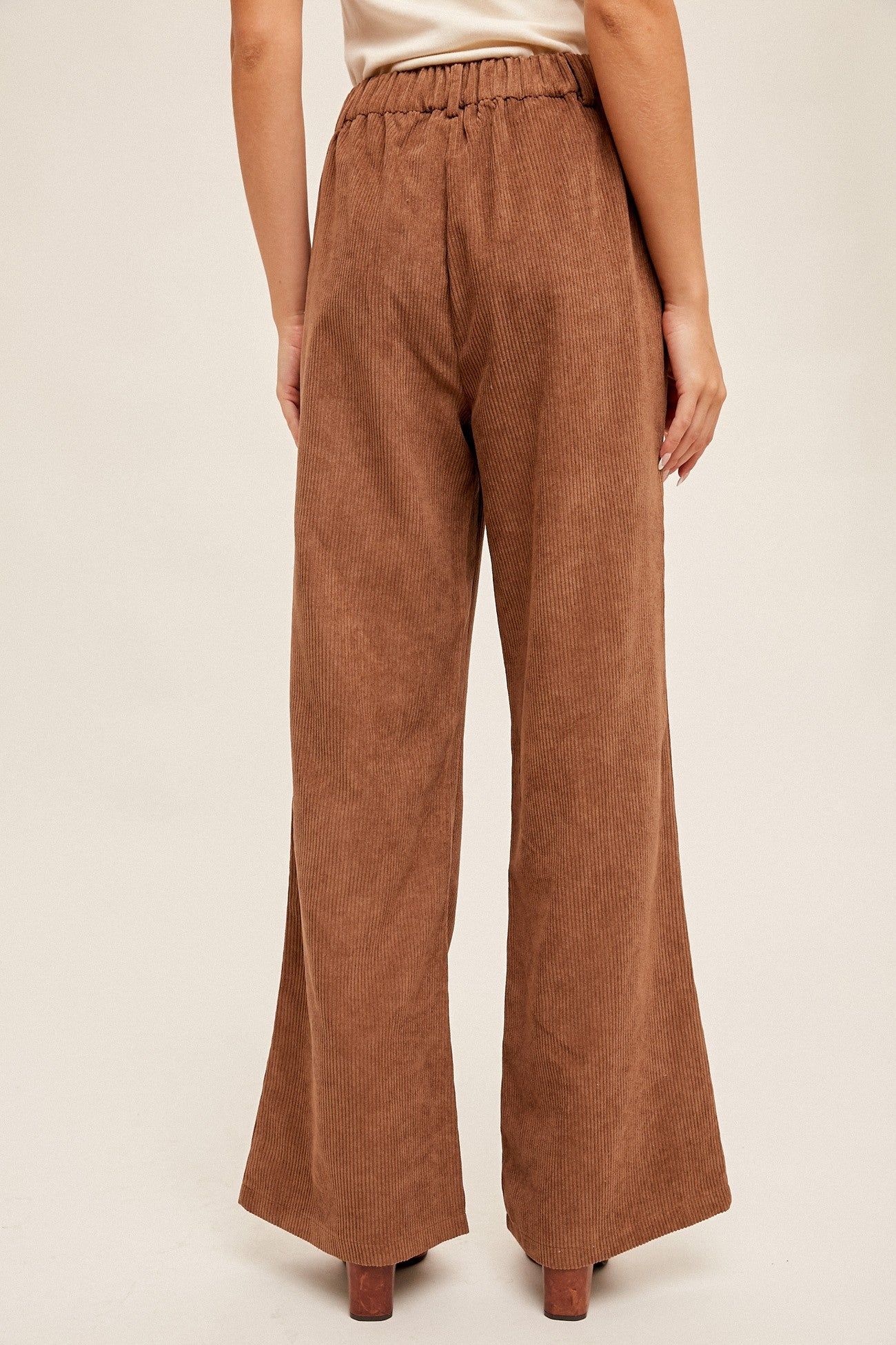 Brown Corduroy Elastic Waist Flared Pants With Pockets sold by Pinkblush product image thumbnail 4