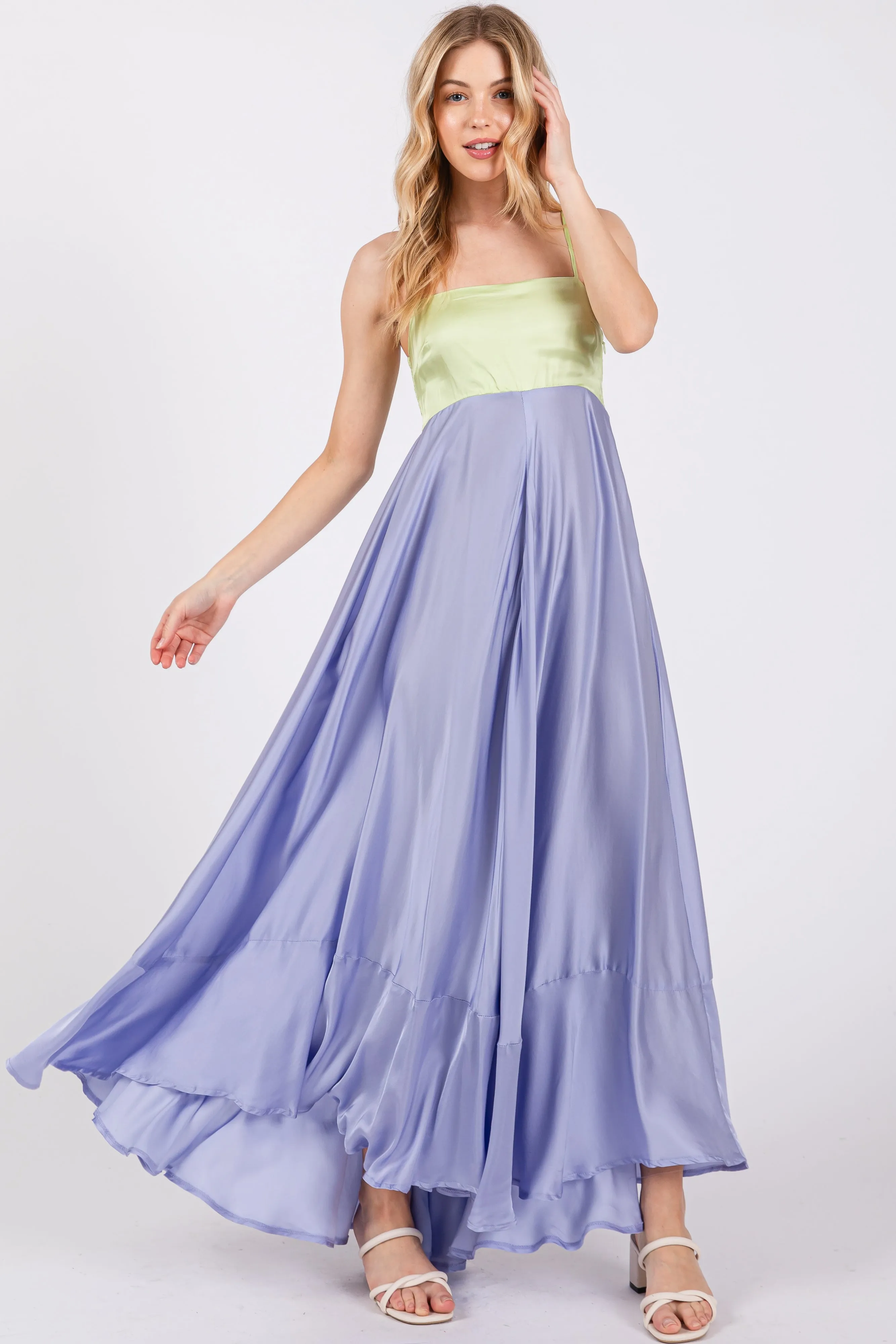 Lime Colorblock Sleeveless Satin Dress sold by Pinkblush product image thumbnail 3