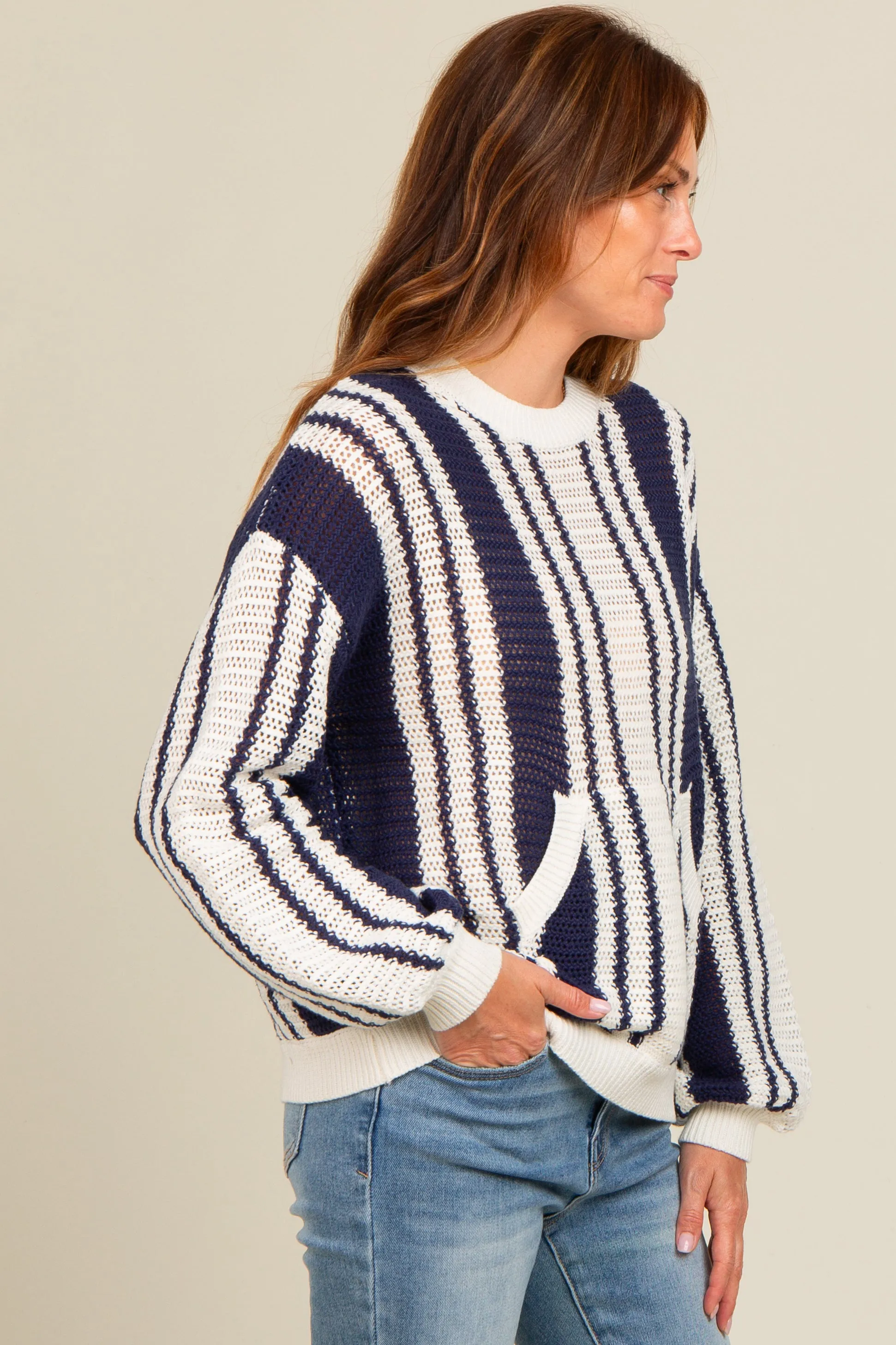Navy Blue Striped Front Pocket Sweater sold by Pinkblush product image thumbnail 3