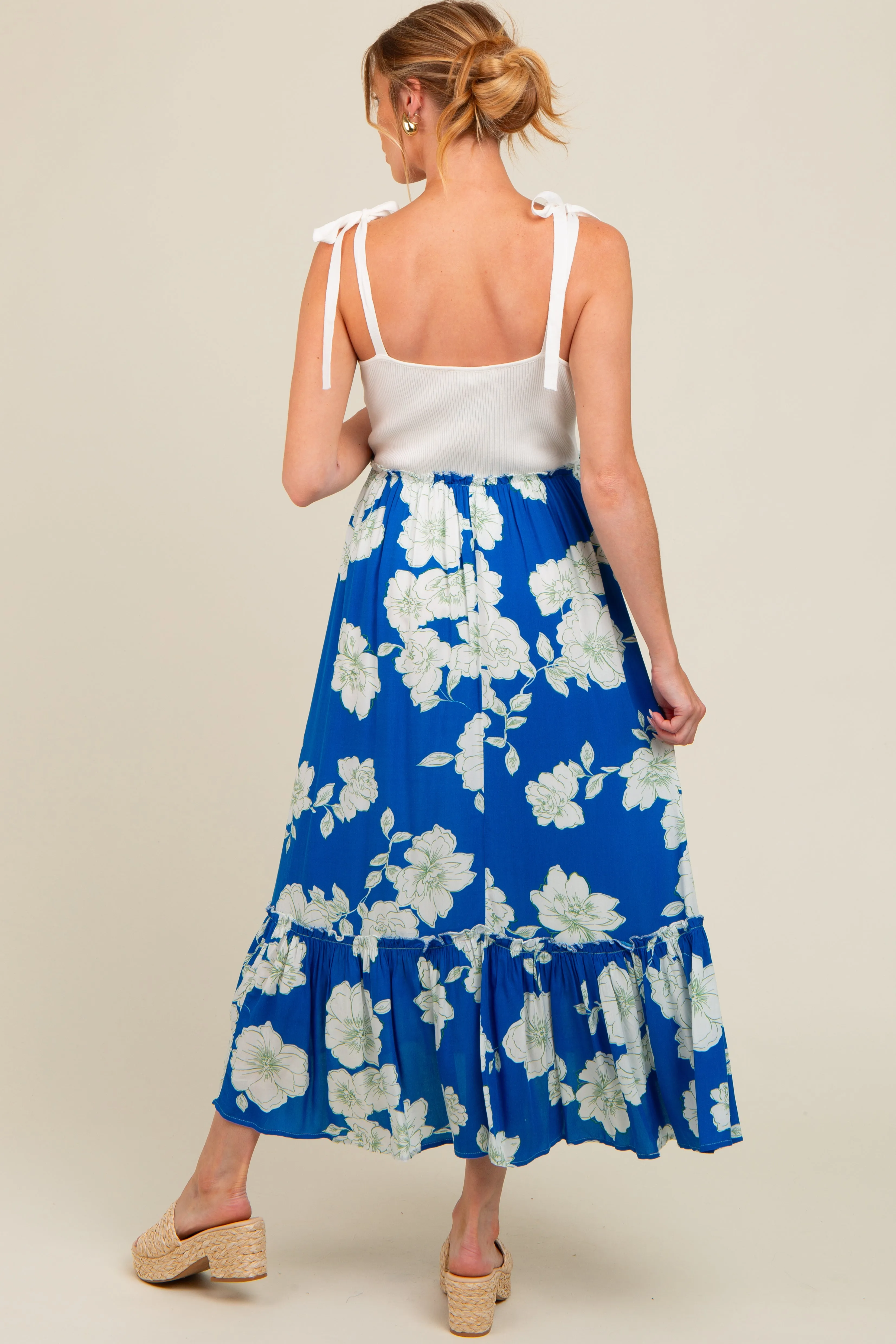 Royal Blue Floral Colorblock Maternity Midi Dress sold by Pinkblush product image thumbnail 3