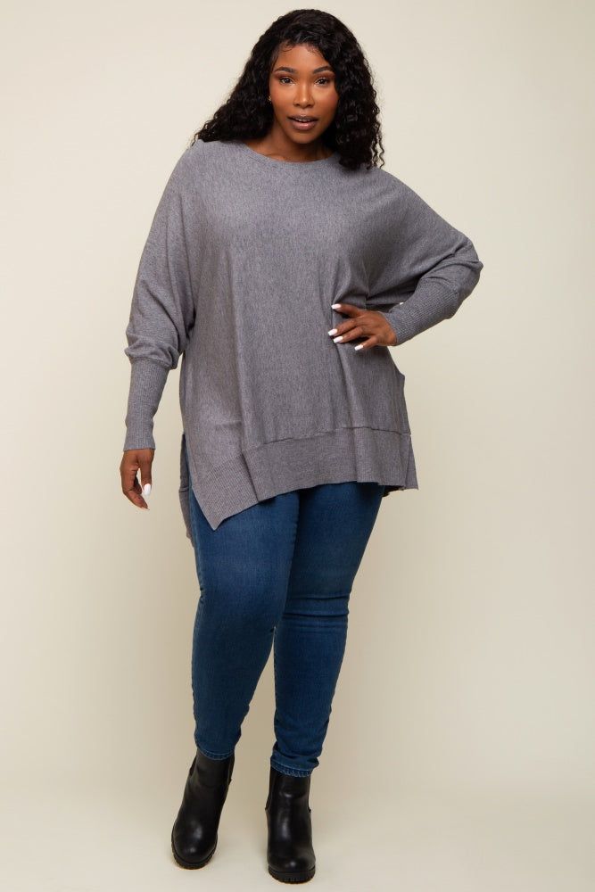 Charcoal Dolman Sleeve Side Slit Plus Sweater sold by Pinkblush product image thumbnail 5