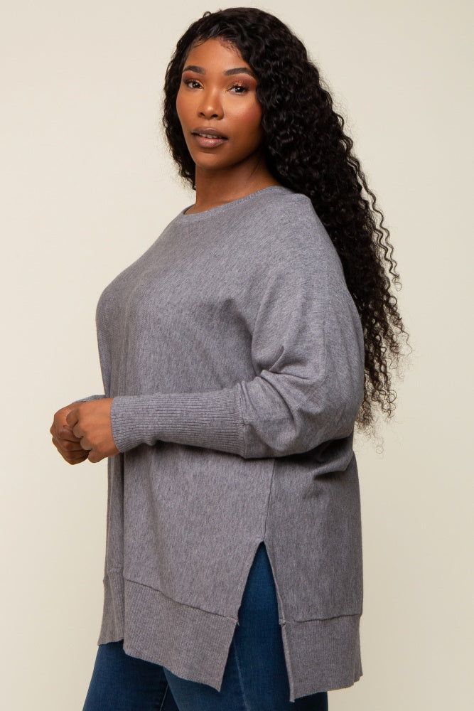 Charcoal Dolman Sleeve Side Slit Plus Sweater sold by Pinkblush product image thumbnail 2