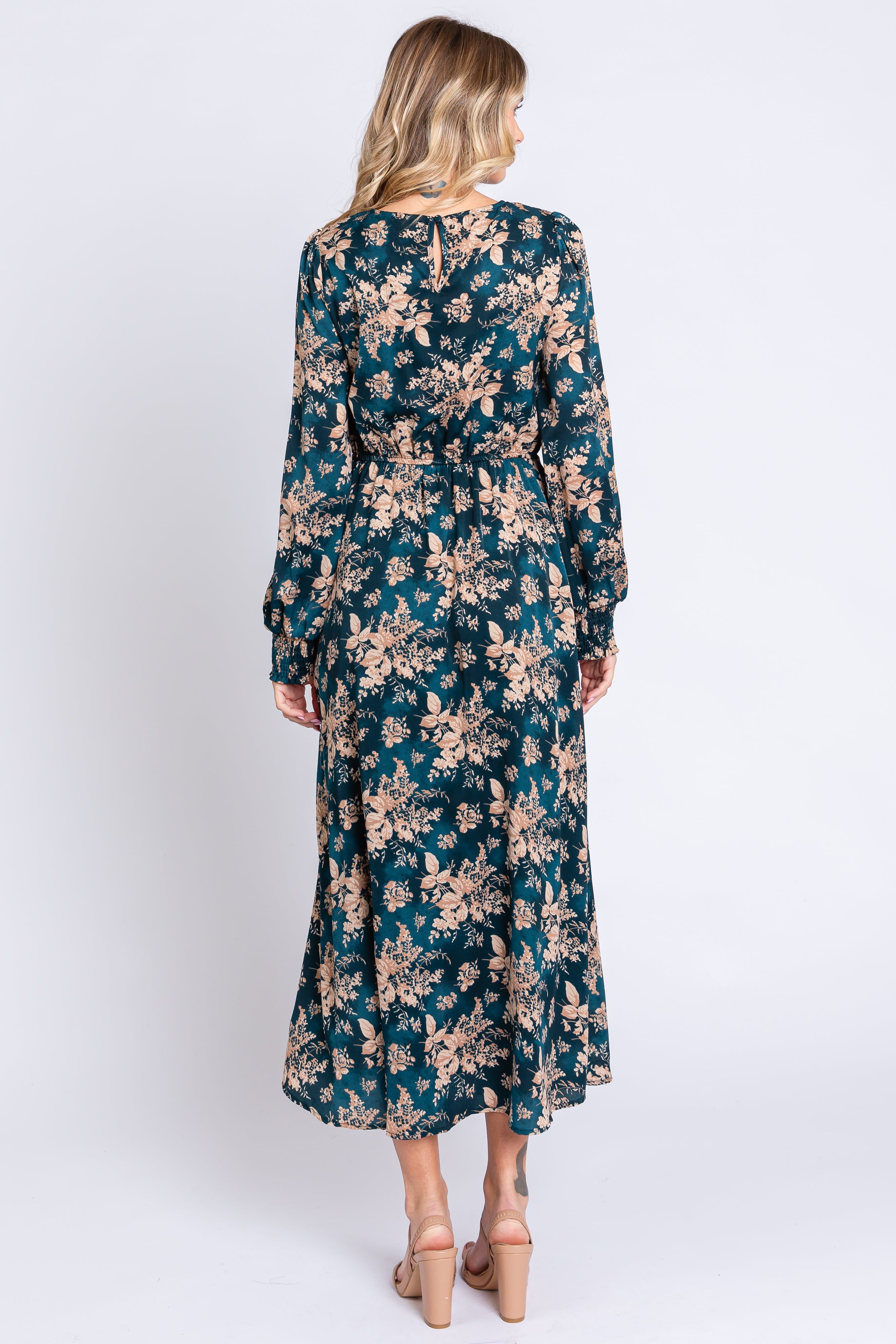 Teal Floral Long Sleeve Maxi Dress sold by Pinkblush product image thumbnail 3