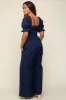 Navy Smocked Square Neck Wide Leg Maternity Jumpsuit sold by Pinkblush