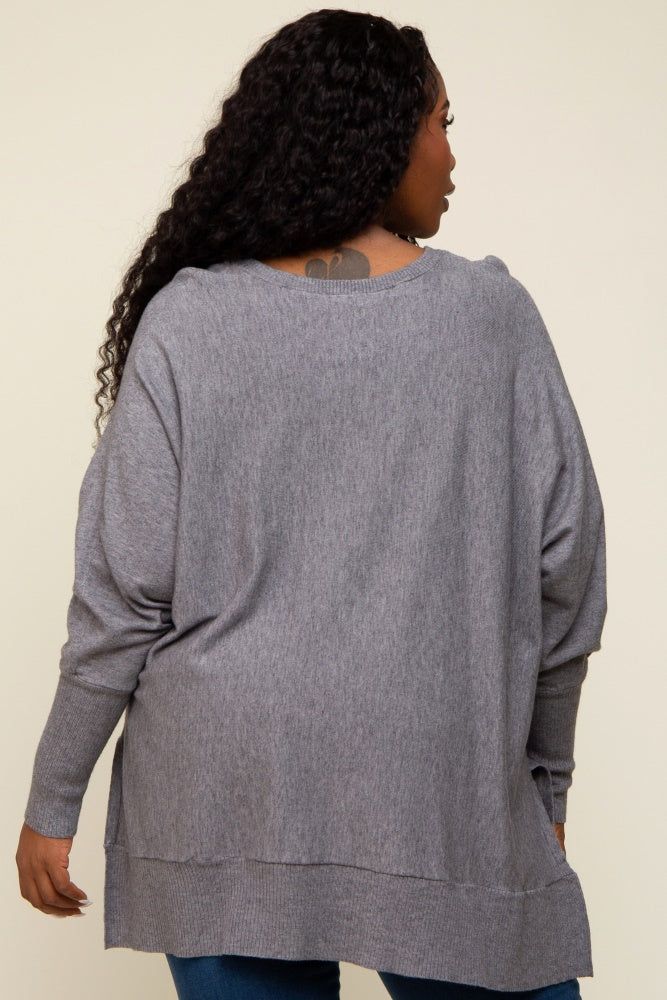 Charcoal Dolman Sleeve Side Slit Plus Sweater sold by Pinkblush product image thumbnail 3