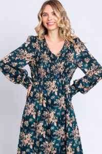 Teal Floral Long Sleeve Maxi Dress sold by Pinkblush