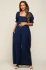Navy Smocked Square Neck Wide Leg Maternity Jumpsuit sold by Pinkblush
