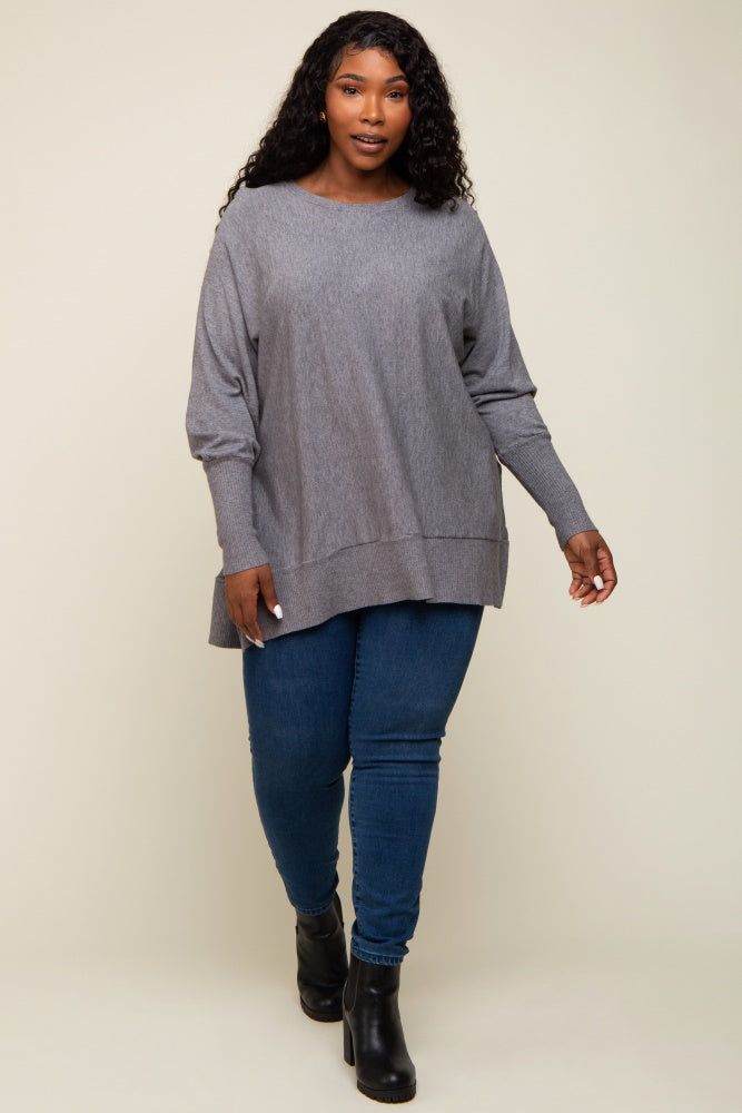 Charcoal Dolman Sleeve Side Slit Plus Sweater sold by Pinkblush product image thumbnail 4