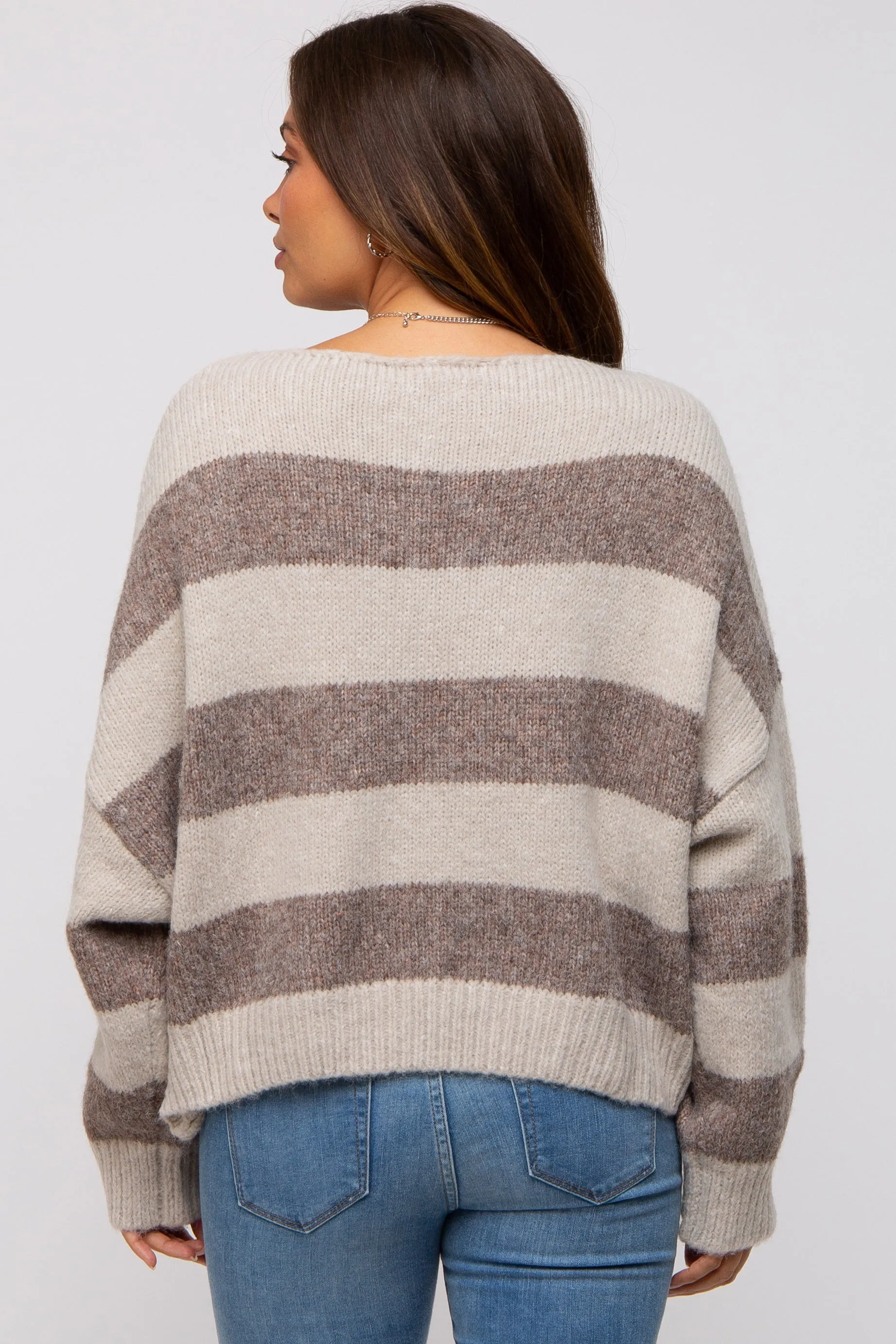 Brown Striped Knit Cropped Maternity Sweater sold by Pinkblush product image thumbnail 4