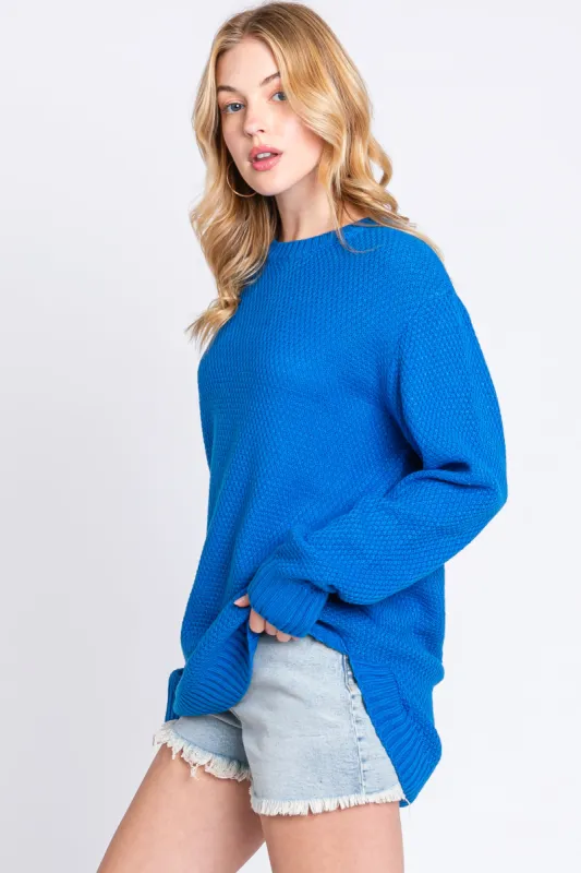Blue Knit Pullover Sweater sold by Pinkblush