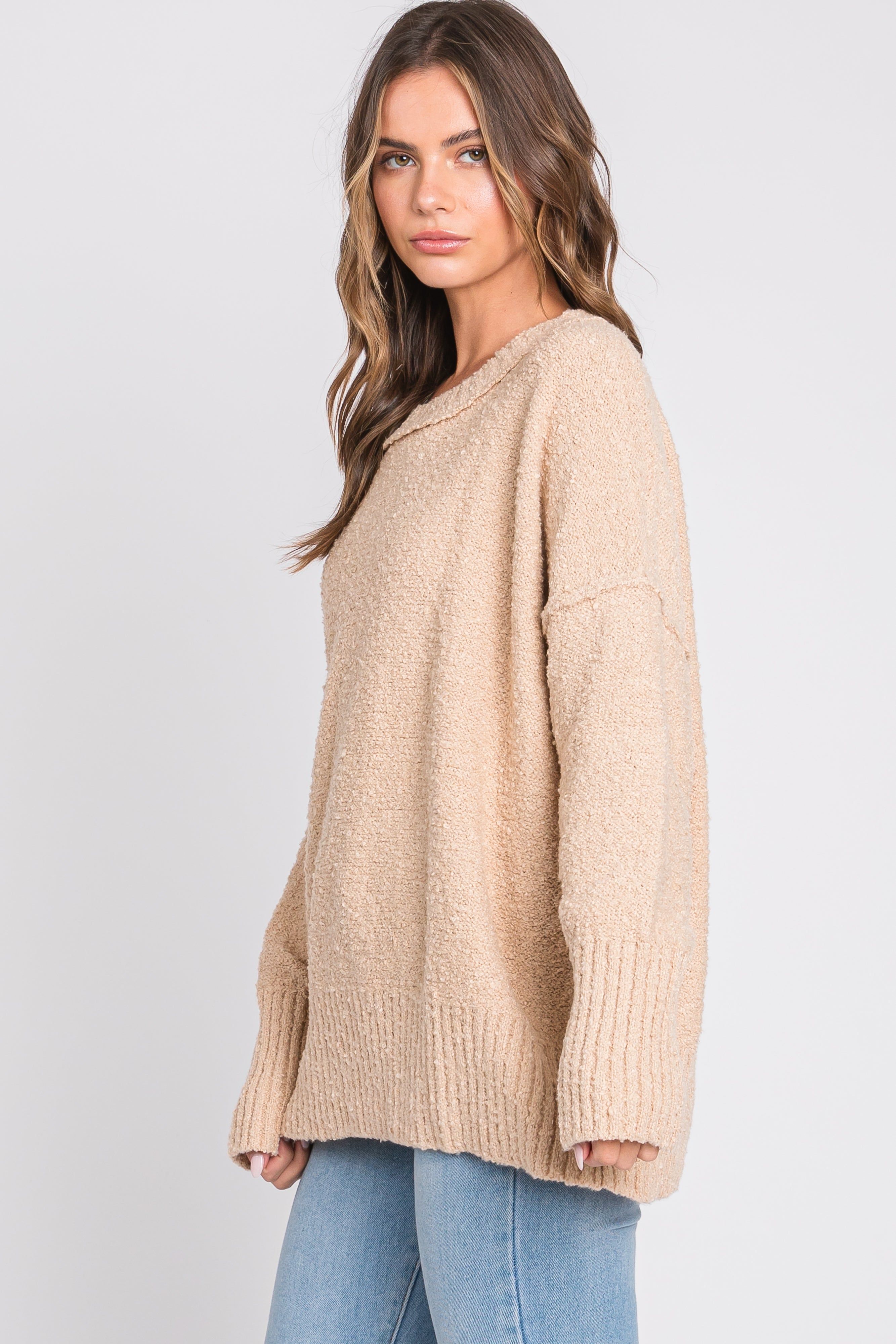 Beige Knit Exposed Seam Sweater sold by Pinkblush product image thumbnail 3