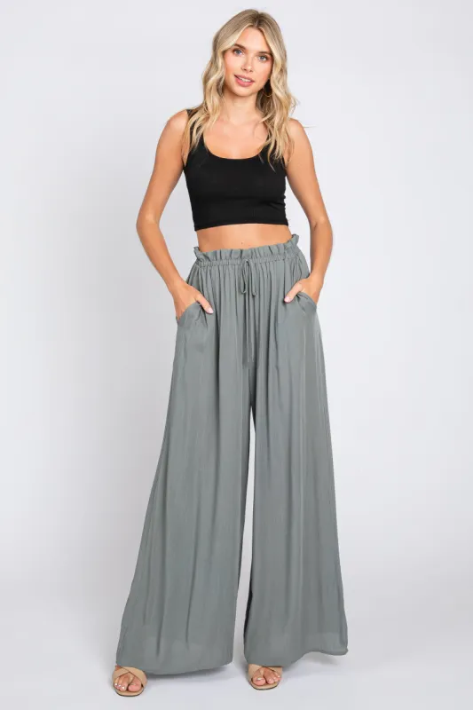Olive Wide Leg Pants sold by Pinkblush