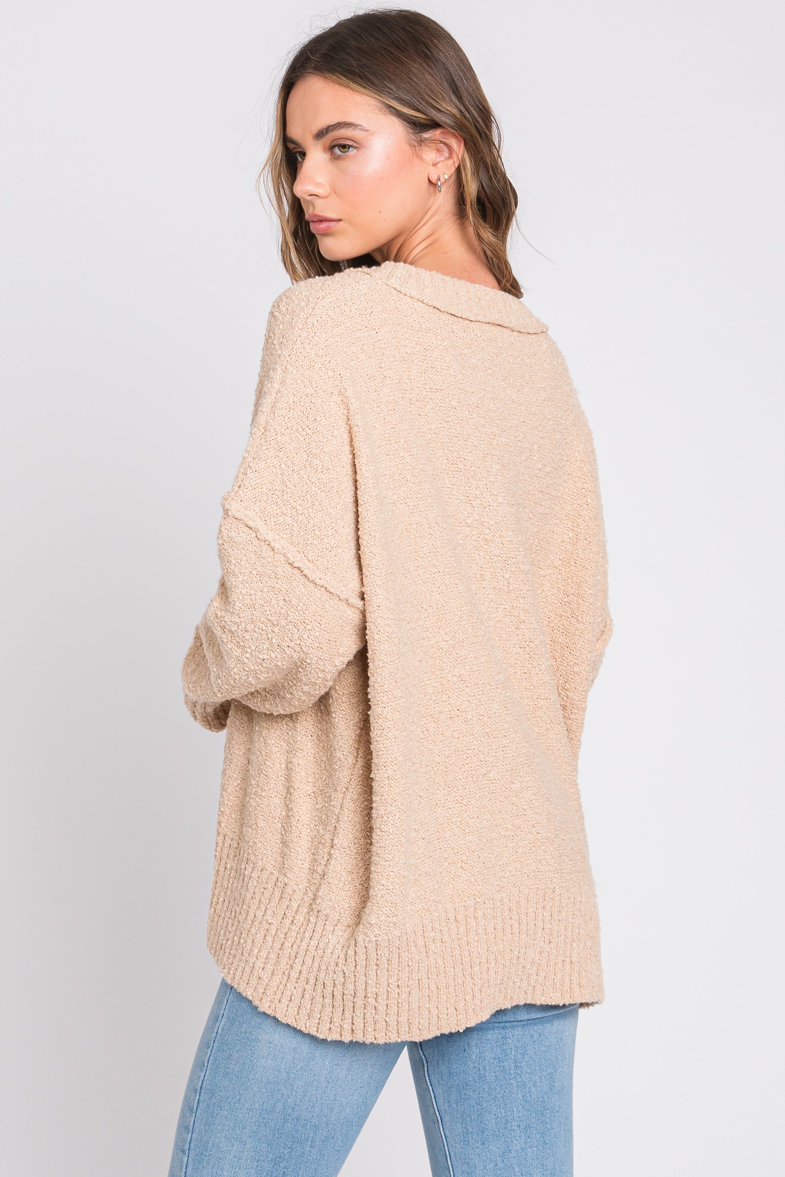 Beige Knit Exposed Seam Sweater sold by Pinkblush product image thumbnail 4