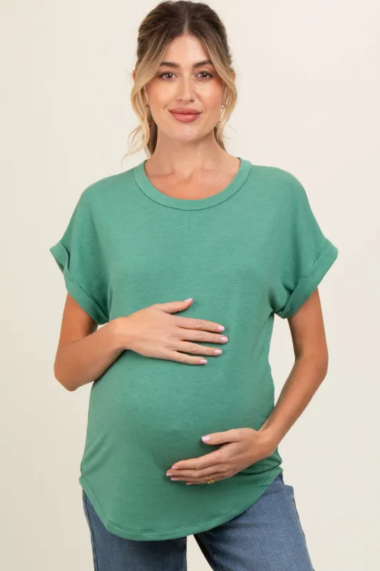 Green Short Sleeve Terry Maternity Top sold by Pinkblush