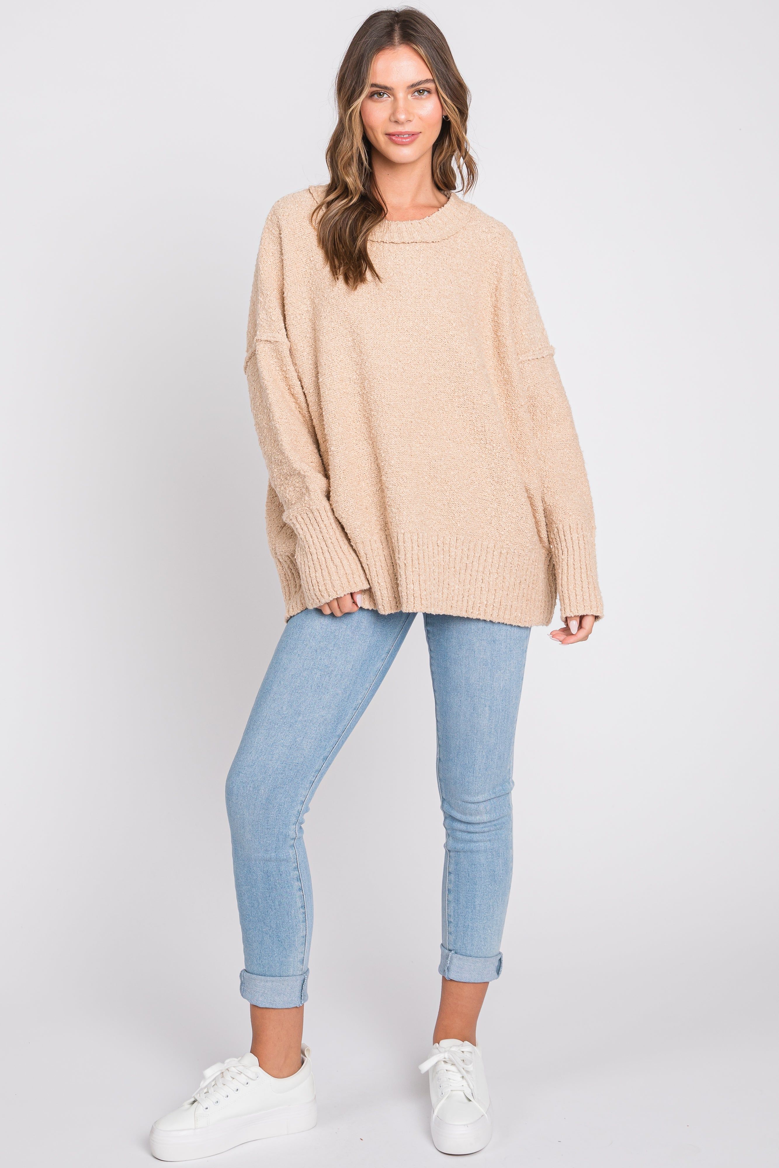 Beige Knit Exposed Seam Sweater sold by Pinkblush product image thumbnail 5