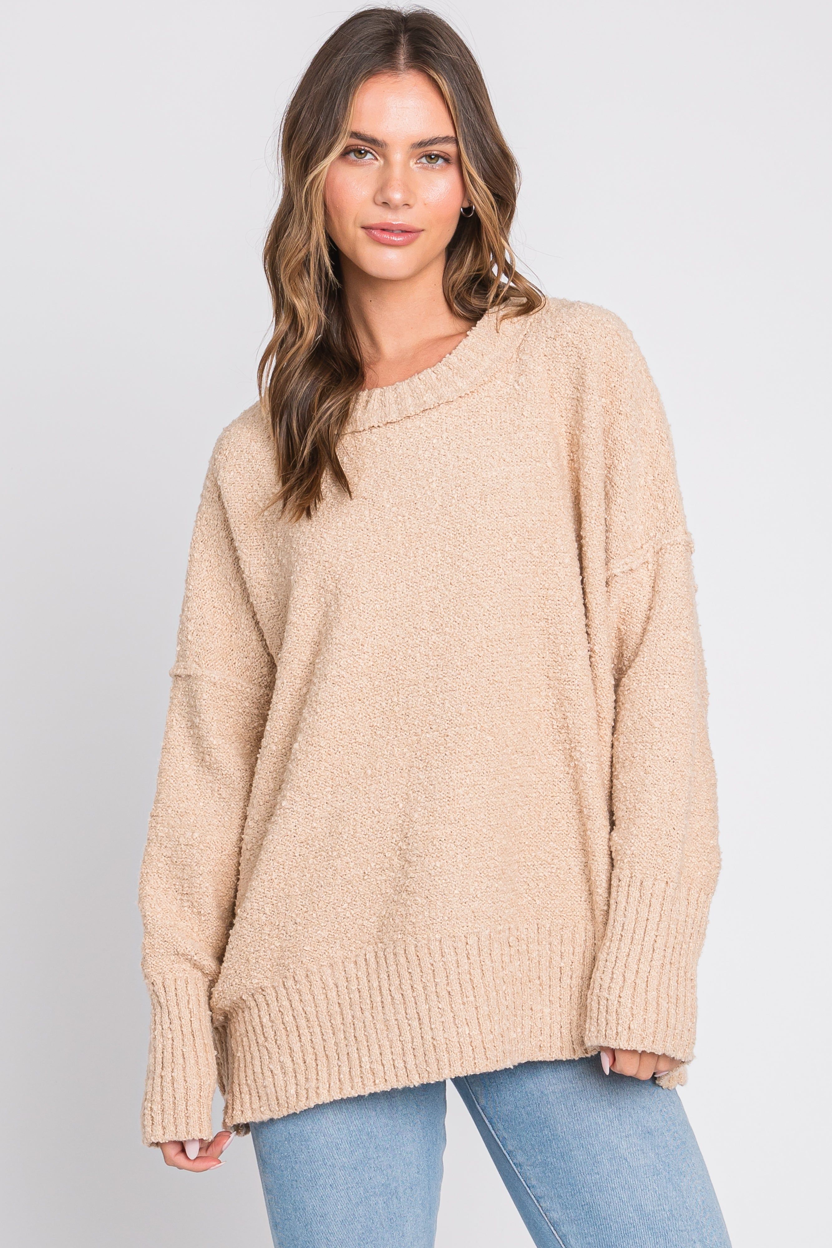 Beige Knit Exposed Seam Sweater sold by Pinkblush product image thumbnail 2