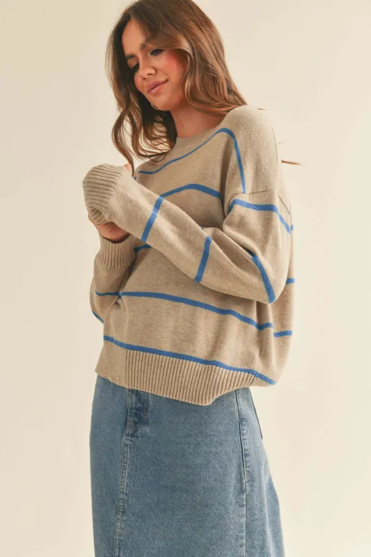 Taupe Striped Basic Sweater sold by Pinkblush