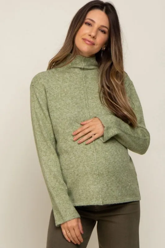 Light Olive Ultra Soft Mock Neck Maternity Sweater sold by Pinkblush
