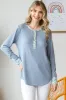 Light Blue Floral Accent Henley Top sold by Pinkblush