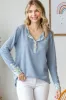 Light Blue Floral Accent Henley Top sold by Pinkblush