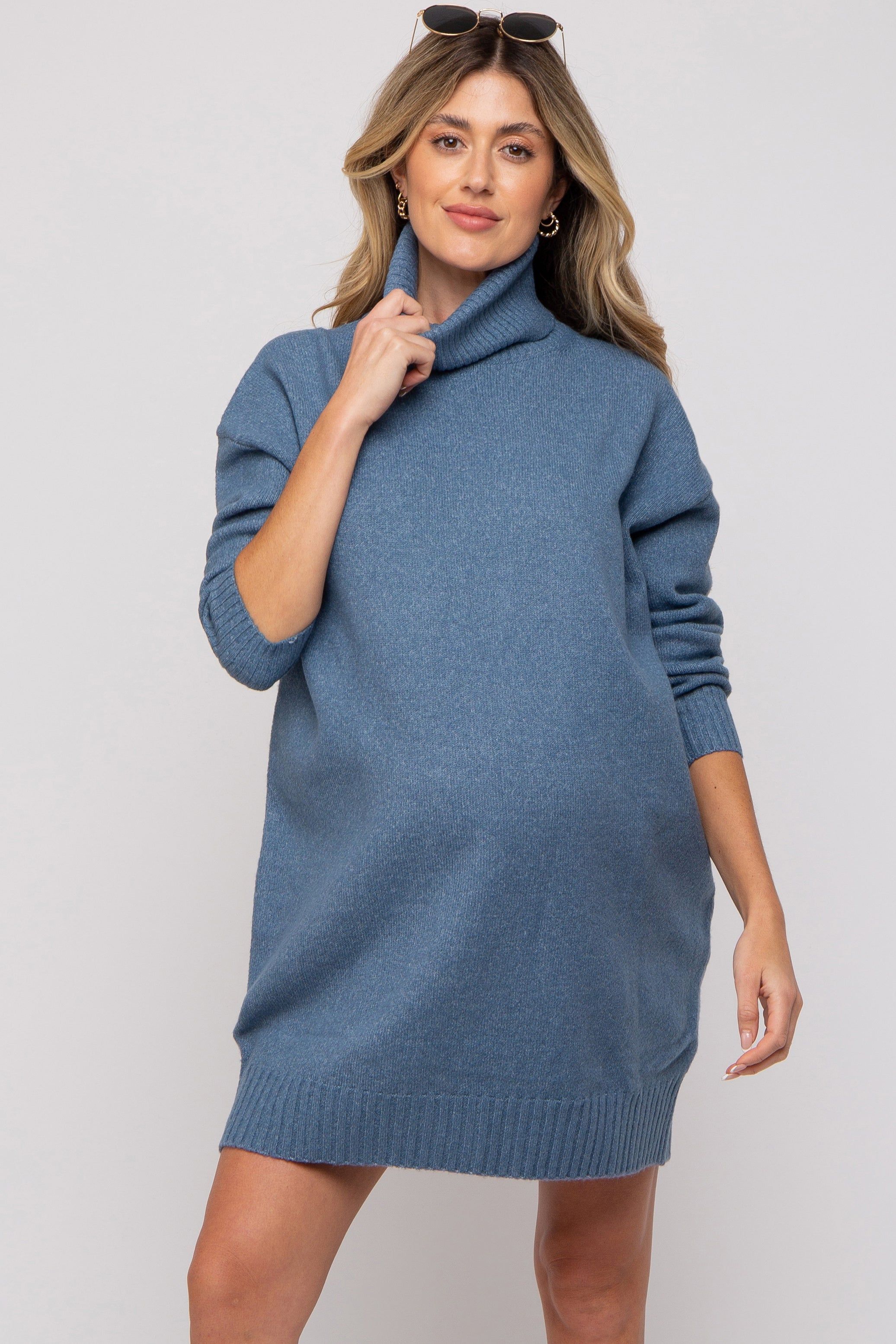 Blue Turtleneck Maternity Sweater Mini Dress sold by Pinkblush