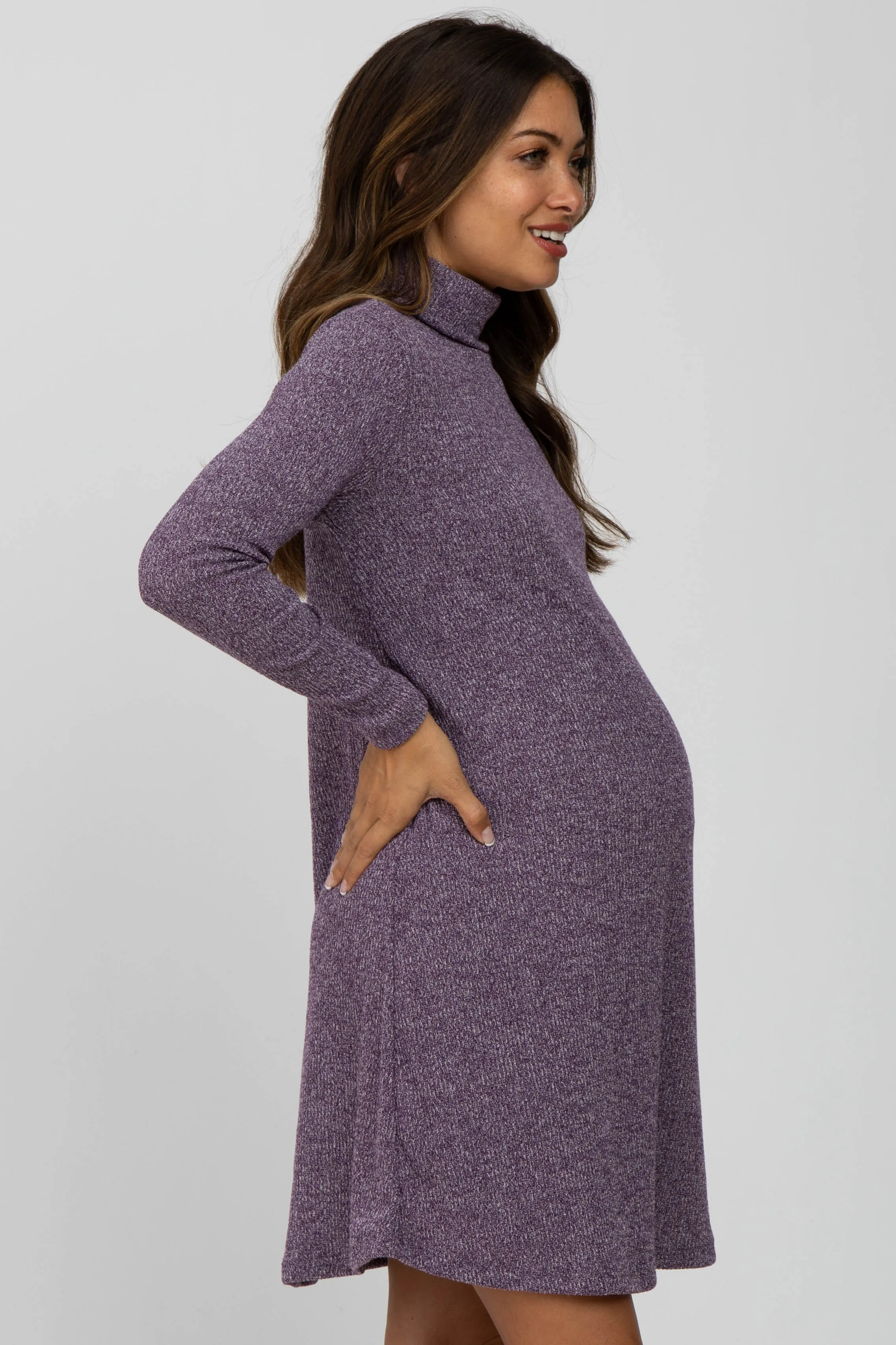 Purple Ribbed Turtleneck Maternity Dress sold by Pinkblush product image thumbnail 3