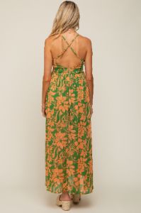 Green Floral Chiffon Pleated V-Neck Sleeveless Maternity Maxi Dress sold by Pinkblush
