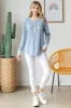 Light Blue Floral Accent Henley Top sold by Pinkblush