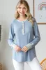 Light Blue Floral Accent Henley Top sold by Pinkblush