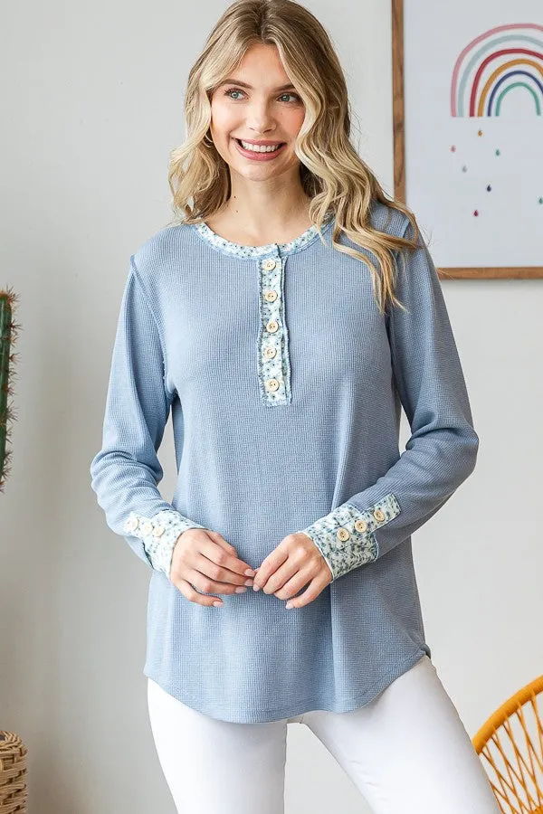 Light Blue Floral Accent Henley Top sold by Pinkblush product image thumbnail 2