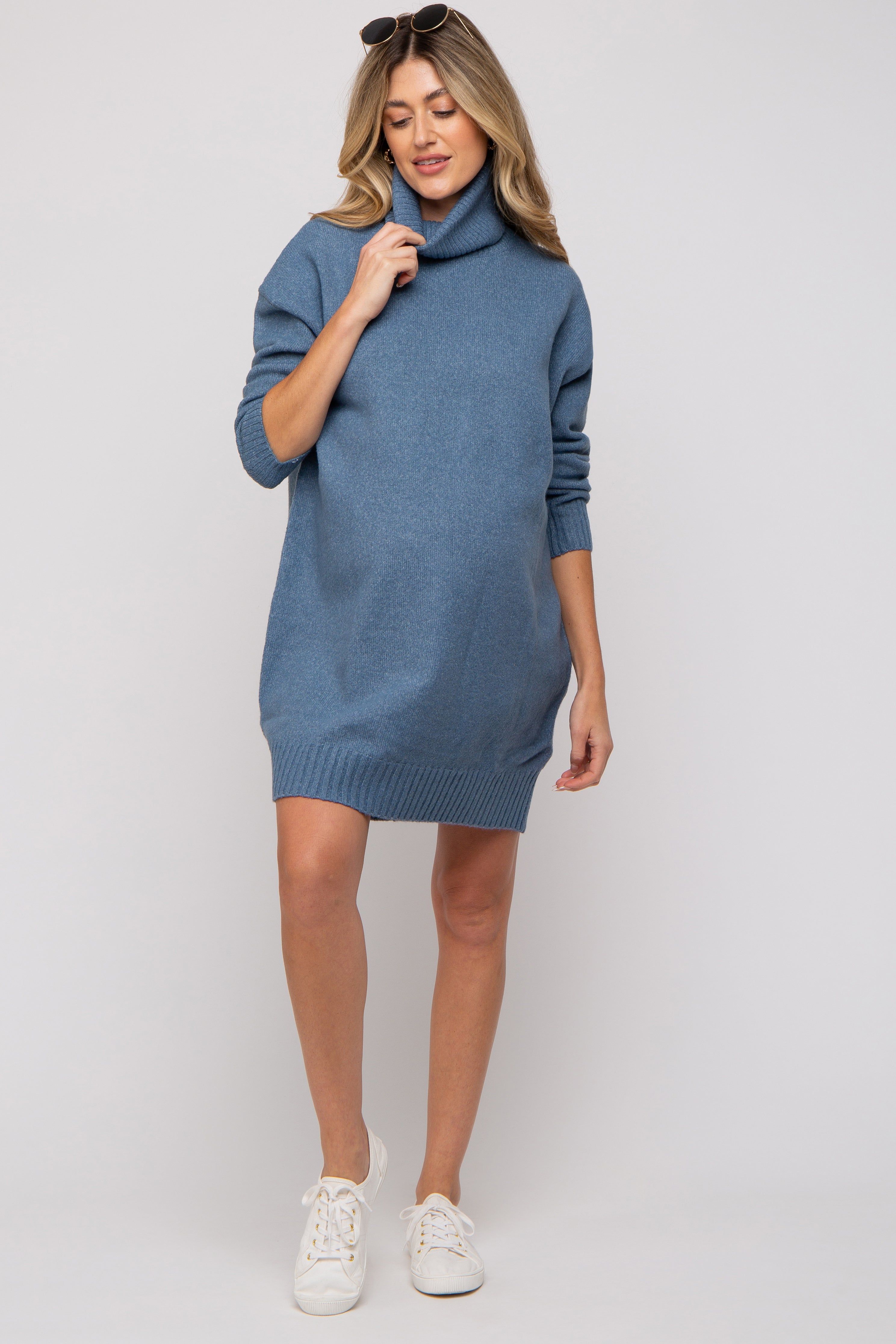 Blue Turtleneck Maternity Sweater Mini Dress sold by Pinkblush product image thumbnail 5