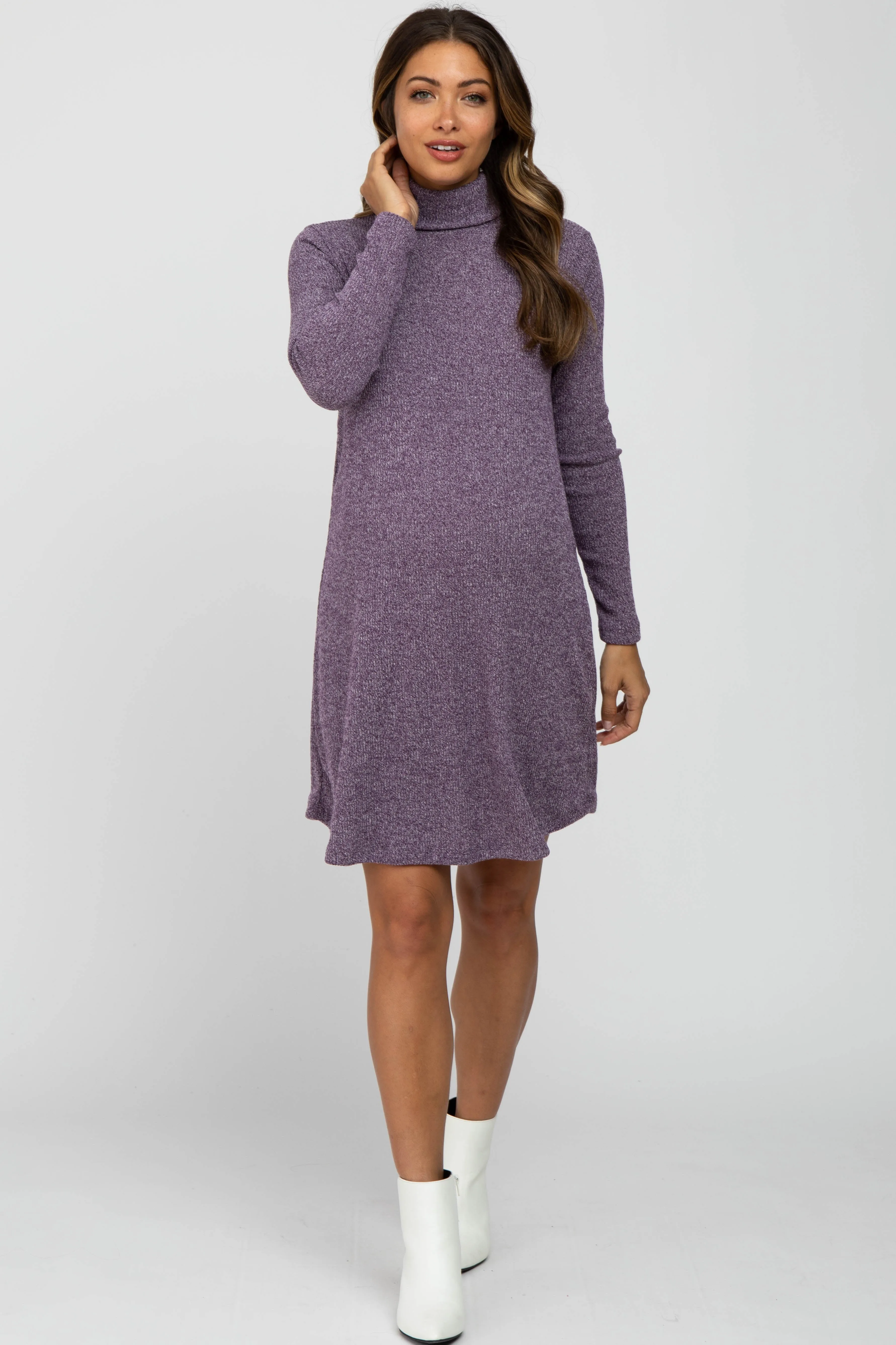 Purple Ribbed Turtleneck Maternity Dress sold by Pinkblush