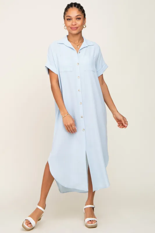 Light Blue Button Down Hi Low Maxi Dress sold by Pinkblush