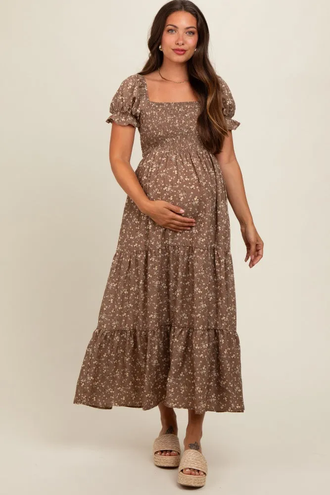Mocha Floral Short Sleeve Maternity Maxi Dress sold by Pinkblush product image thumbnail 2