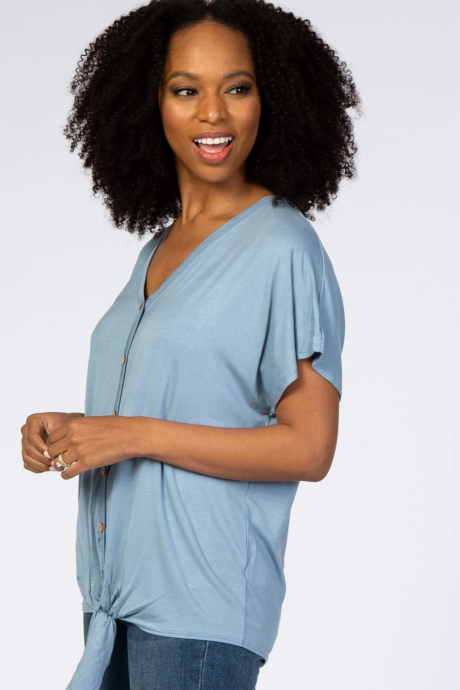 Light Blue Tie Front Short Sleeve Top sold by Pinkblush product image thumbnail 2