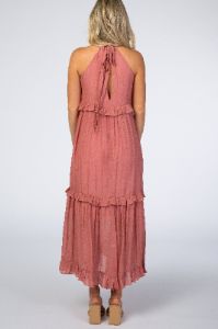 Mauve Halter Neck Ruffle Trim Maternity Maxi Dress sold by Pinkblush