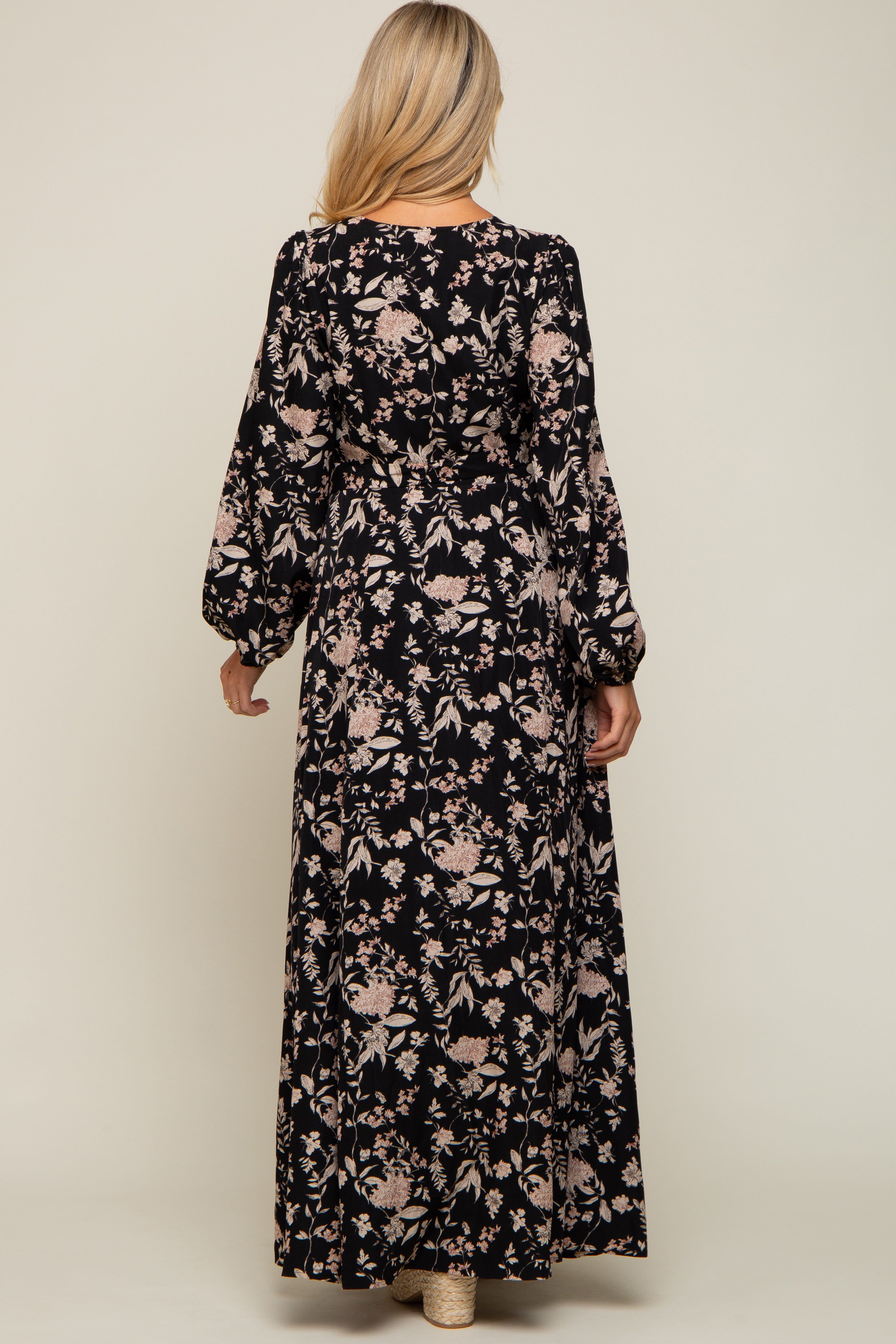 Black Floral Wrap Maternity Maxi Dress sold by Pinkblush product image thumbnail 3