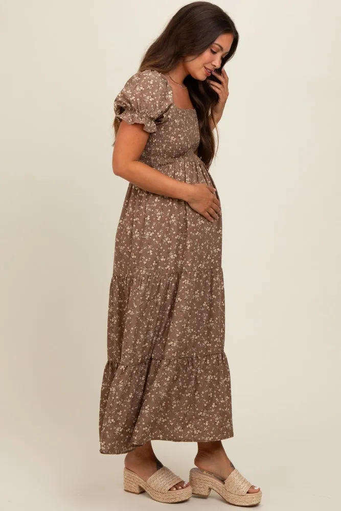 Mocha Floral Short Sleeve Maternity Maxi Dress sold by Pinkblush product image thumbnail 3