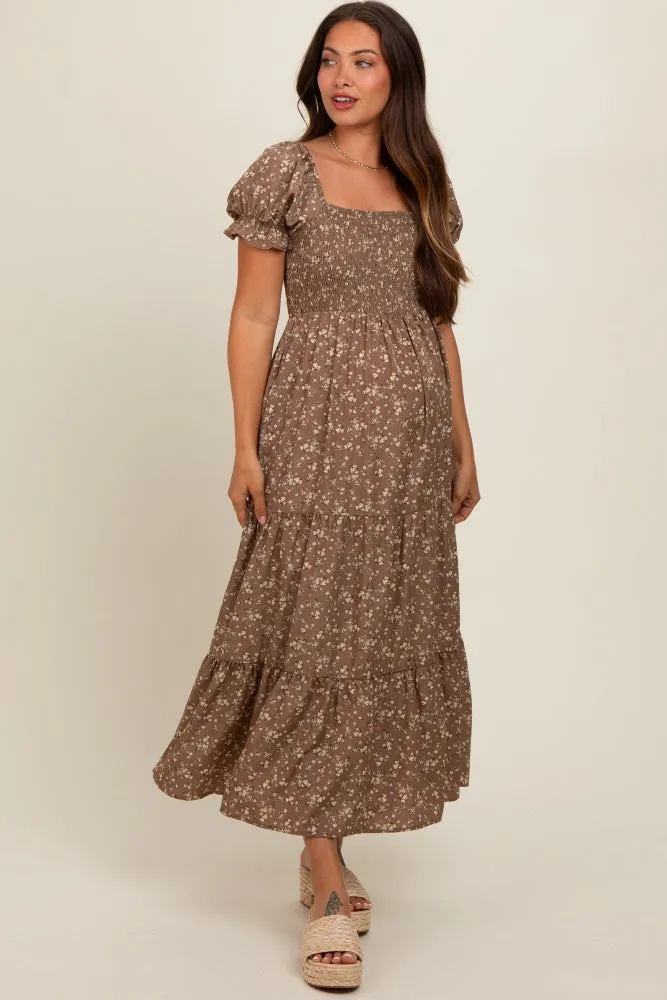 Mocha Floral Short Sleeve Maternity Maxi Dress sold by Pinkblush
