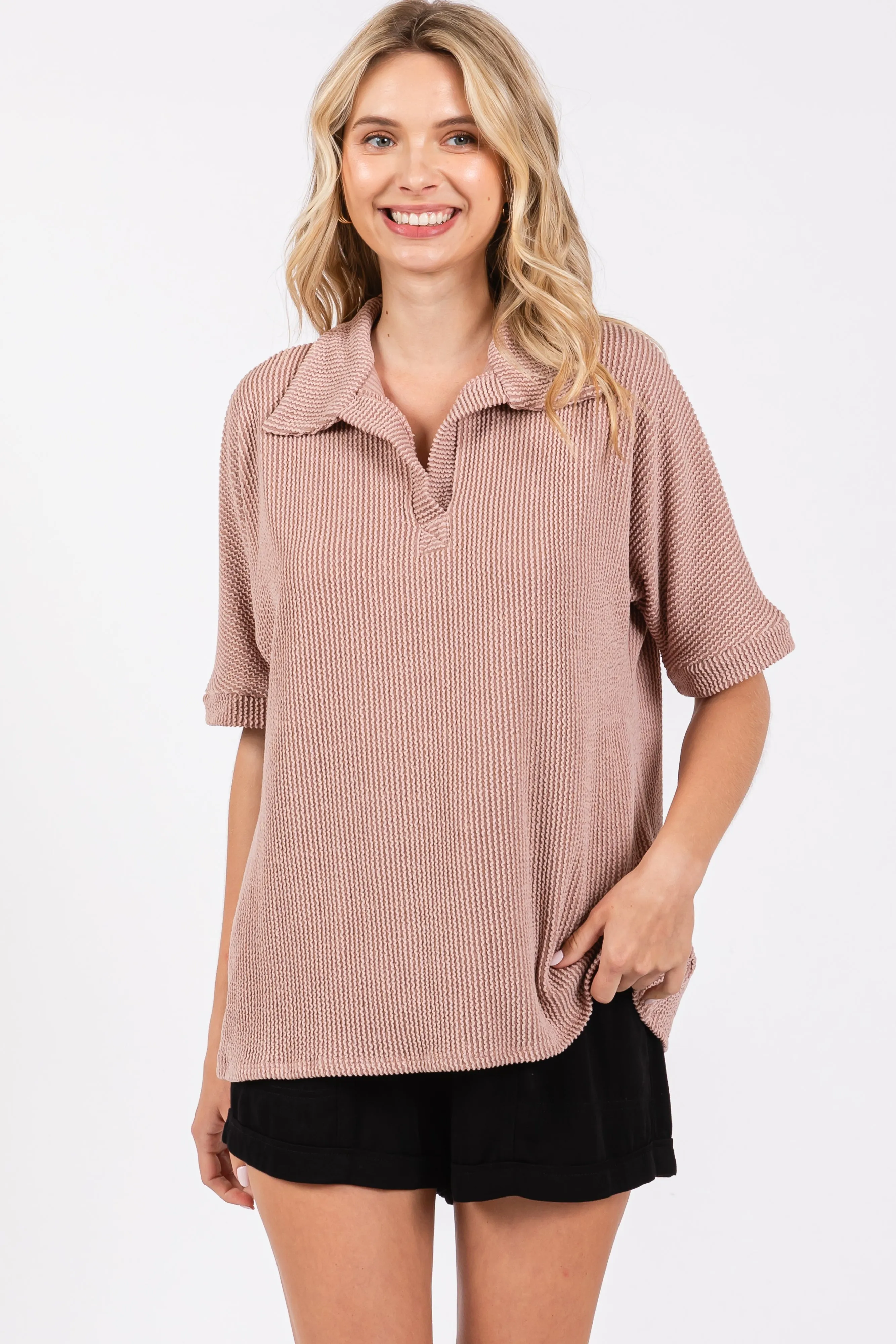 Mocha Ribbed Collared Top sold by Pinkblush product image thumbnail 2