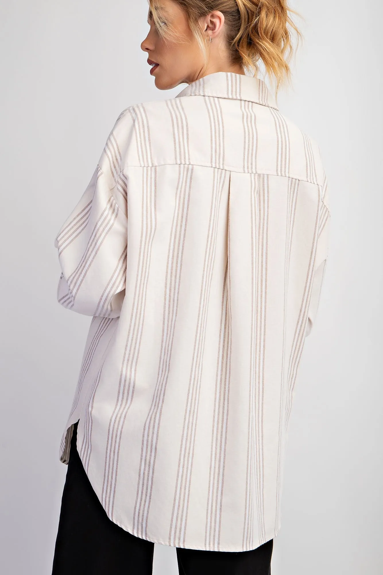 Taupe Stripe Button Down Shirt sold by Pinkblush product image thumbnail 4
