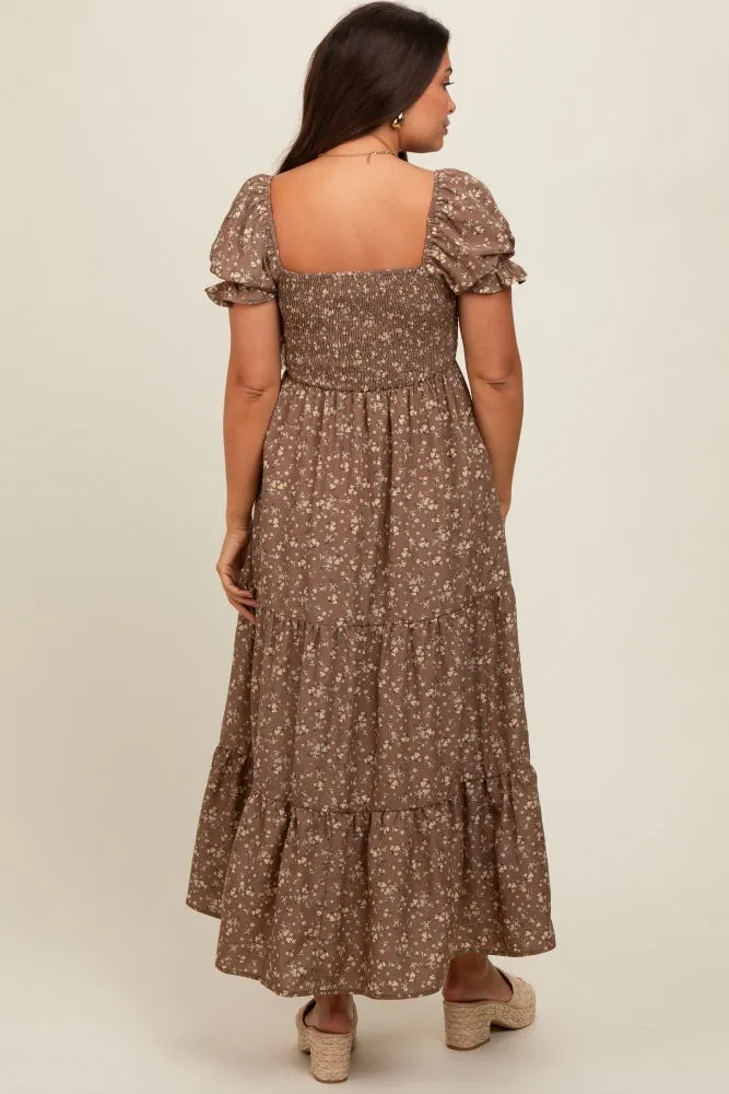 Mocha Floral Short Sleeve Maternity Maxi Dress sold by Pinkblush product image thumbnail 4